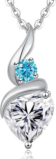 ANDSO Moissanite Heart Pendant Necklaces for Women, 925 Sterling Silver Necklace with Birthstone, Ideal Anniversary Present or Birthday Christmas Valentine Jewelry Gifts for Mom Wife Her Girlfriend