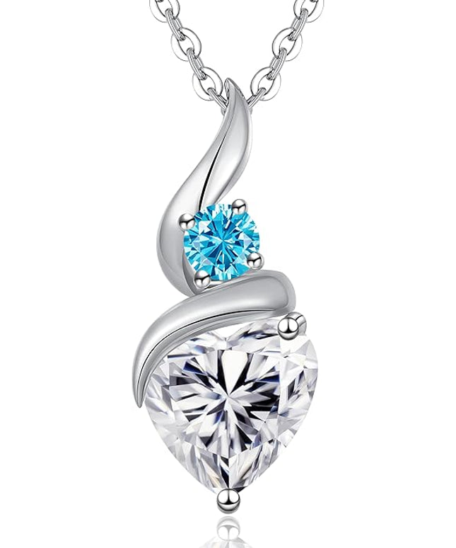 ANDSO Moissanite Heart Pendant Necklaces for Women, 925 Sterling Silver Necklace with Birthstone, Ideal Anniversary Present or Birthday Christmas Valentine Jewelry Gifts for Mom Wife Her Girlfriend