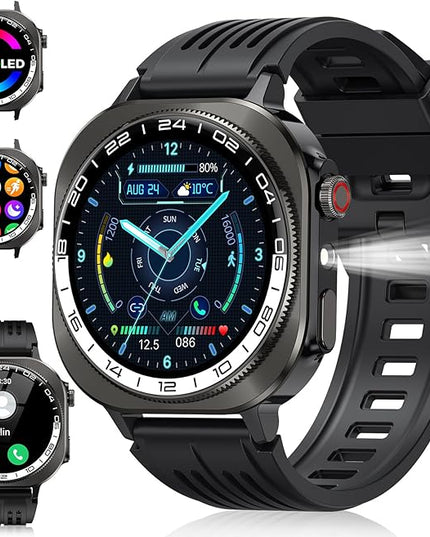 Smart Watch, 2026 AMOLED 1.43" Fitness Smartwatch for Men Women, Bluetooth 5.4 Call, 130+Sports Modes, 60+Days Flashlight, Heart Rate/Sleep Monitor, IP68 Waterproof Activity Tracker for Android iOS
