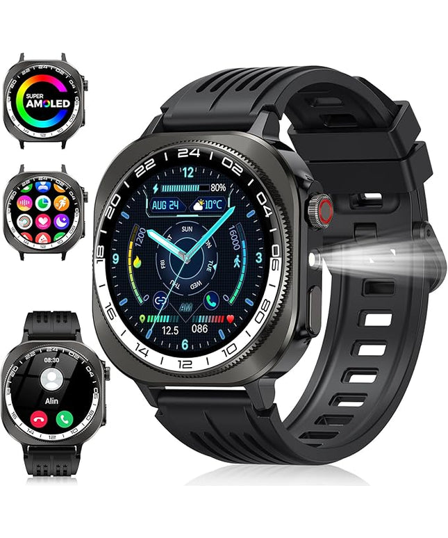 Smart Watch, 2026 AMOLED 1.43" Fitness Smartwatch for Men Women, Bluetooth 5.4 Call, 130+Sports Modes, 60+Days Flashlight, Heart Rate/Sleep Monitor, IP68 Waterproof Activity Tracker for Android iOS