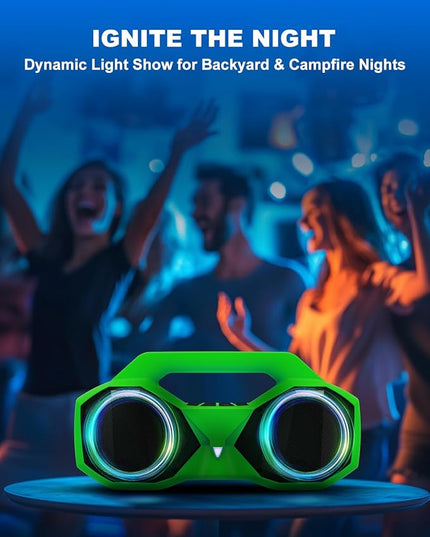 OZJ Bluetooth Speaker 80W(Peak) Loud with Bass, 20H Playtime, IPX7 Waterproof, RGB Lights, TWS, Large Portable Wireless Speakers for Outdoor, Home, Party, Pool, Beach, Tailgating, Gym, Work (Green)