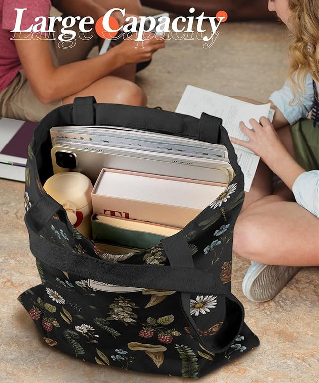 Aesthetic Canvas Tote Bag for Women - Sturdy Cloth Cotton Totes Bag with Pattern Shoulder Bag