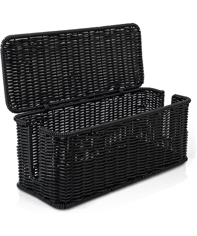 Cable Management Box, Handmade Rattan Cable Organizer with 2 Open Slots, Cord Hider for Power Strip, Router & USB Hub, Registered U.S. Design Patent (D1,112,102), 13" x 5.1" x 5.1", Black