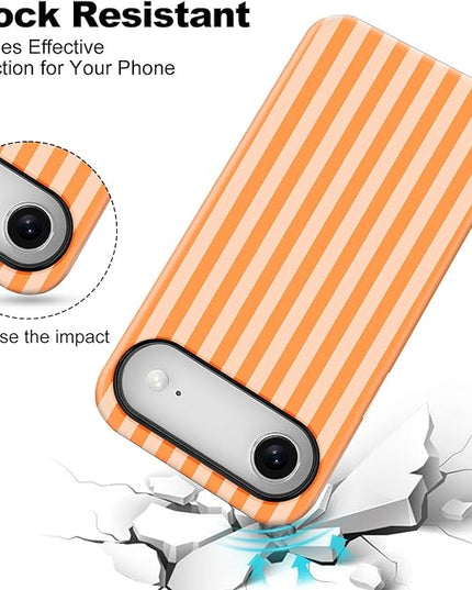 Magnetic for iPhone 17 Air Case Cute Stripes Phone Case, Shockproof Slim TPU and Hard PC Protective Phone Cover Compatible with MagSafe Designed for Women Girls, Orange