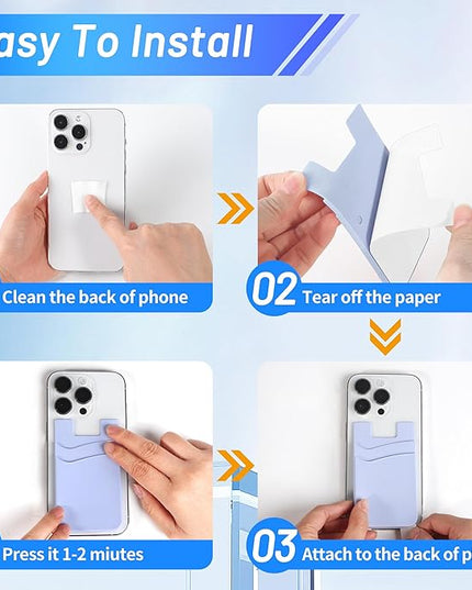 SHANSHUI Phone Wallet, 3 Pack Strong Adhesive Silicone Wallet Sleeve Pocket ID Credit Card Holder Stick on Fit for iPhone & All Smartphones