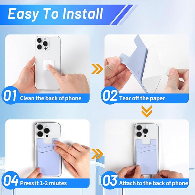 SHANSHUI Phone Wallet, 3 Pack Strong Adhesive Silicone Wallet Sleeve Pocket ID Credit Card Holder Stick on Fit for iPhone & All Smartphones