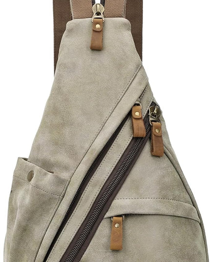 KL928 PU Leather Sling Bag - Small Crossbody Backpack Shoulder Casual Daypack Rucksack for Men Women(Olive Green)