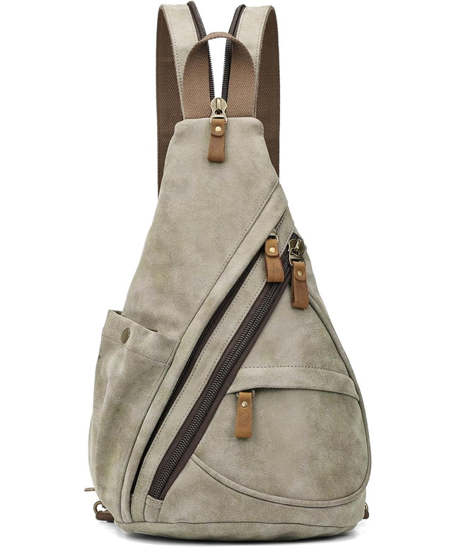 KL928 PU Leather Sling Bag - Small Crossbody Backpack Shoulder Casual Daypack Rucksack for Men Women(Olive Green)