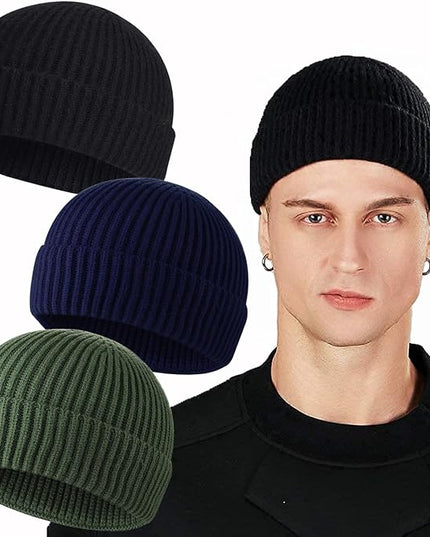 ROYBENS Swag Wool Knit Cuff Short Fisherman Beanie for Men Women, Winter Warm Hats