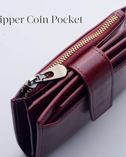 Bveyzi Women's Small Leather RFID Blocking Bifold Zipper Pocket Wallet Ladies Credit Card Slots Purse with id Window