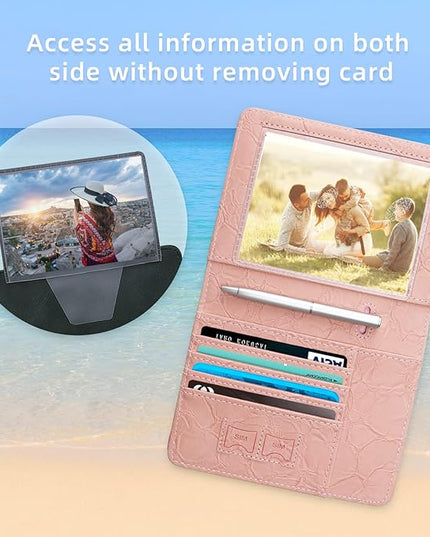 WALNEW Passport Holder for Travel, RFID Passport Cover Wallet for Women Men, PU Leather Passport Book Card Holder Case with Pen (Upgraded, Upgraded-B-Pink)
