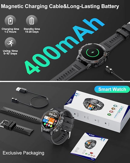 SUNKTA Smart Watch for Men Bluetooth Calls with,1.39''HD Touch Screen Tactical Smartwatch for Android and iPhone,5ATM Waterproof Fitness Watch with Blood Pressure/Heart Rate Monitor BlackSilicone