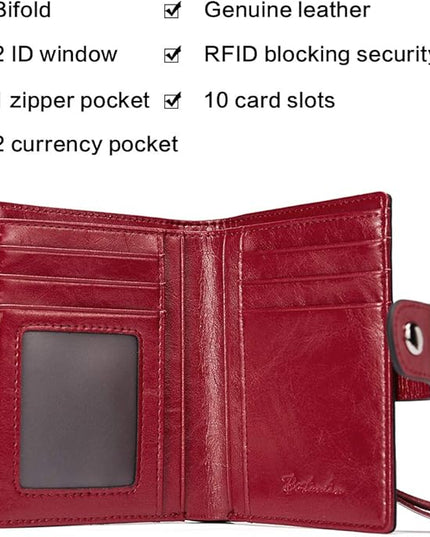 BOSTANTEN Women Leather Wallet RFID Blocking Small Bifold Zipper Pocket Wallet Card Case Purse with ID Window