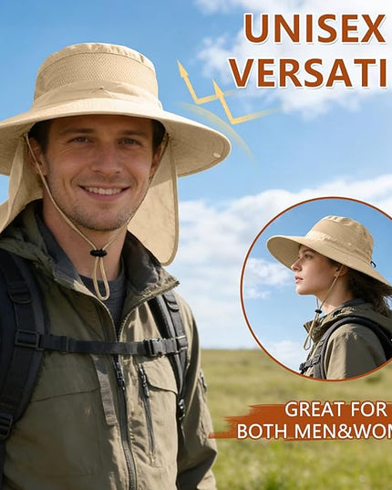 ZOORON Sun Hats for Men Women Fishing Hat with Neck Flap,UPF 50+ Sun Hat Waterproof Wide Brim Bucket Hats for Safari Hiking