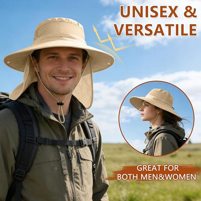 ZOORON Sun Hats for Men Women Fishing Hat with Neck Flap,UPF 50+ Sun Hat Waterproof Wide Brim Bucket Hats for Safari Hiking