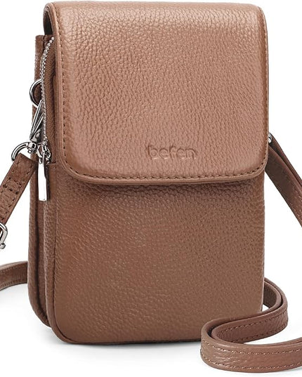 befen Genuine Leather Small Crossbody Bags for Women, Cell Phone Cross body Purse Bag with RFID Blocking Card Slots