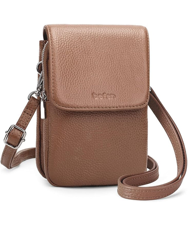 befen Genuine Leather Small Crossbody Bags for Women, Cell Phone Cross body Purse Bag with RFID Blocking Card Slots