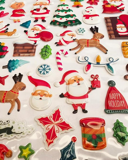3D Christmas Puffy Stickers 4 Sheets 300+ Waterproof Santa Snowman Tree Themed Stickers for Xmas Crafts, Scrapbooking, Gifts, Party Decor for age13+