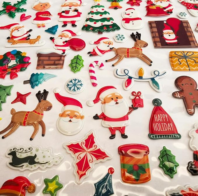 3D Christmas Puffy Stickers 4 Sheets 300+ Waterproof Santa Snowman Tree Themed Stickers for Xmas Crafts, Scrapbooking, Gifts, Party Decor for age13+