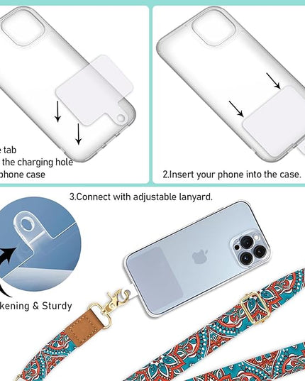 Phone Lanyard Crossbody Wrist Strap, Boho Bohemain Cell Phone Lanyards for Around the Neck Wristlet Shoulder, Adjustable Strap for Car Keys Keychain Wallet ID Badge