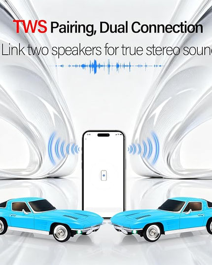 Retro American Style car Bluetooth Speaker, Portable Wireless Outdoor Speaker, TWS Stereo, Support USB/TF/AUX, Party Bluetooth Speaker with Microphone,Classic car Gifts for Men(Blue)