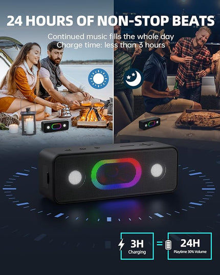 Bluetooth Speaker & Valentines Day Gifts for Him: Portable Wireless, IPX6 Waterproof, 16W HD Sound, 24H Playtime, TWS Pairing, LED Lights, for Home/Outdoors/Beach, Birthday Gifts for Men/Women, Black