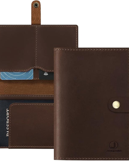 Jack&Chris Genuine Leather Passport Holder For Travel, RFID Blocking Handmade Passport Holder with Card Case Organized & Safe, Quality Travel Essentials for Women and Men for Gifting, Red Brown