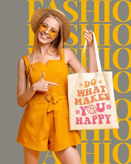 AUSVKAI Canvas Tote Bag Aesthetic for Women, Cute Reusable Cloth Cotton Bags for College Shopping Beach Grocery Trendy Gifts