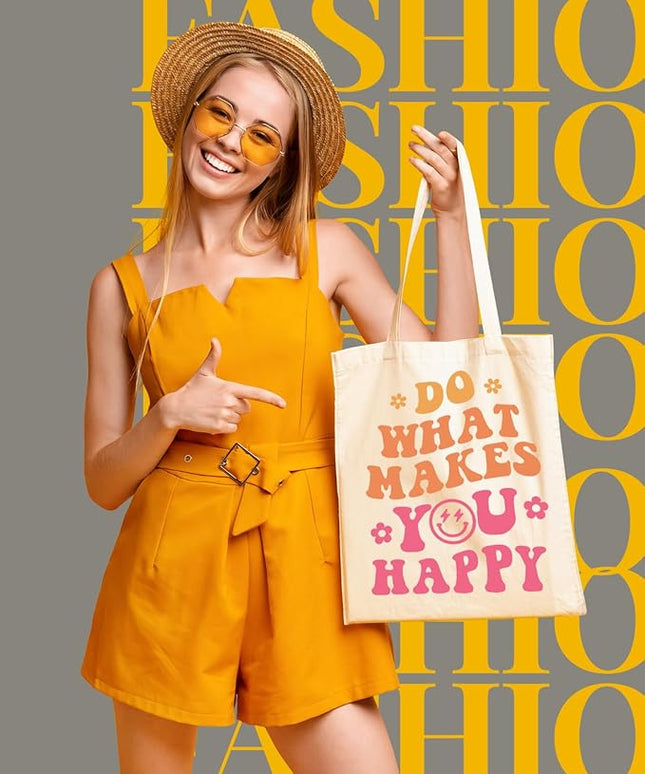 AUSVKAI Canvas Tote Bag Aesthetic for Women, Cute Reusable Cloth Cotton Bags for College Shopping Beach Grocery Trendy Gifts