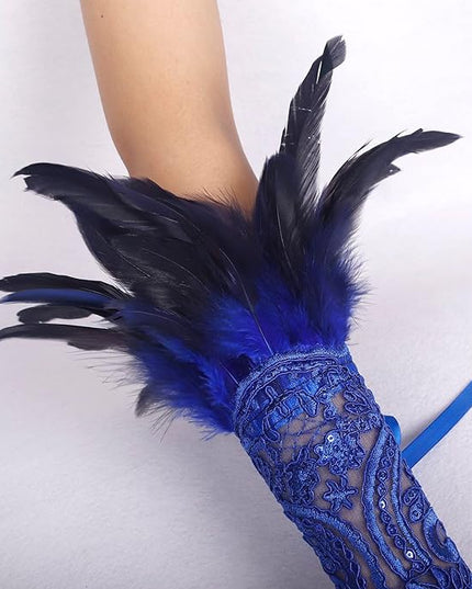 HOMELEX Women Black Lace Feather Gloves Witch Angel Costume Accessories Swan Wings Wrist Bands