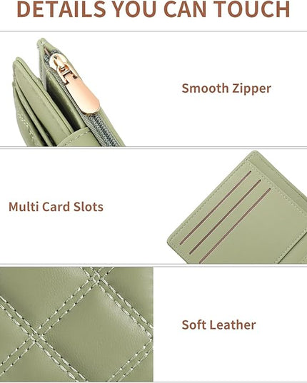 FALAN MULE Small Wallets Woman Leather Bifold RFID Blocking Card Holder With Zipper Coin Pocket