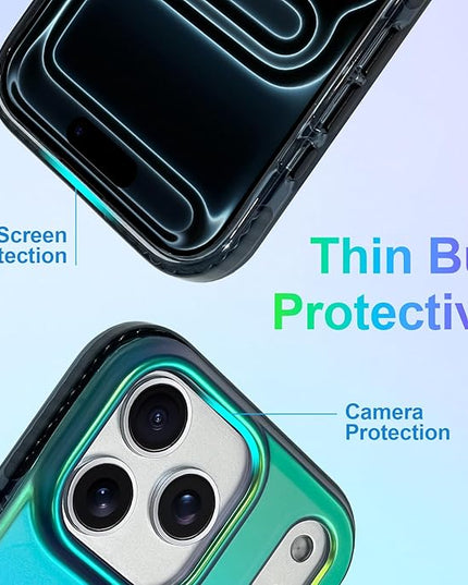 Aesthetic Case for iPhone 17 Pro Max Case for Women Girls [Compatible with Magsafe] Cute Girly Trendy Glitter Sparkly Rainbow Magnetic Protective Phone Cover, Matte Iridescent Blue & Green