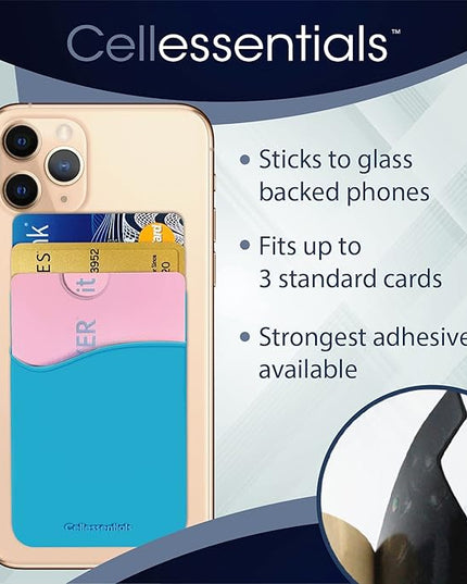 USA Merchant Redesigned Card Holder - Silicone Stick on Cell Phone Wallet with Pocket for Credit Card ID Business Card - iPhone Android & Smartphones (Red, White, Teal)