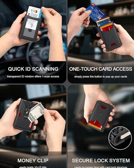 Wallet for Men，Slim Minimalist Wallet with Money Clip ＆ ID Window, RFID Blocking Pop-Up Credit Card Holder，Smart Auminum Mens Wallet Holds 9-13 Cards, Front Pocket Bifold (Magnetic Closure, Gift Box)