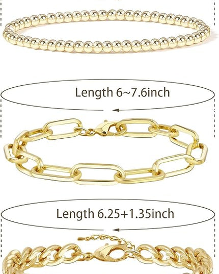 Waterproof Gold Chain Bracelet For Women Non Tarnish,14K Gold Plated Link Dainty Bracelets Stake Layered Bracelet Set Hypoallergen Gold Jewelry