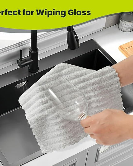 Kitchen Dish Cloths,Super Absorbent Coral Velvet Dish Towels,Quick Drying Kitchen Towels No Lint Dish Rags,Reusable Household Microfiber Cleaning Cloth,12X12 inches(12 Pack,Light Grey Streak)