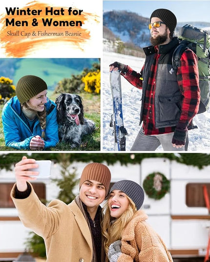 Heniho Winter Wool Beanies for Men Women, Warm Plain Toboggan Hats Ski Running Knit Skull Cap