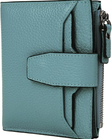 AINIMOER Women's RFID Blocking Leather Small Compact Bi-fold Zipper Pocket Wallet Card Case Purse with id Window