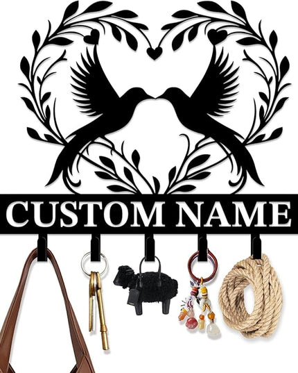 peanut case Customized Keys Holder - Personalized Birds Flower Key Hooks Wall Metal Sign Decor,Wall Holder, Garden,Door Hook (Style E)