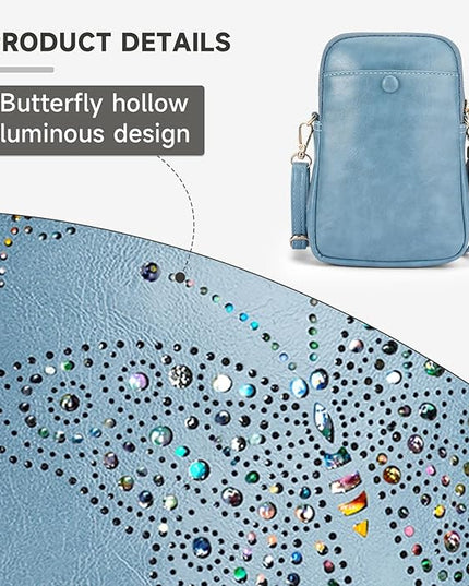 Small Crossbody Bags for Women, Lightweight Mini Cute Cell Phone Purse for Women with Tassel Shining Butterfly