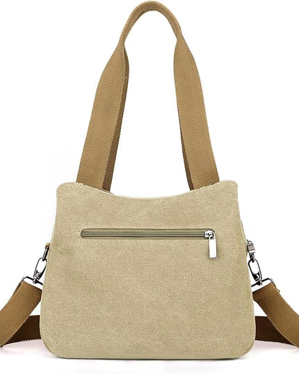 Sunshinejing Women's Canvas Purse Small Shoulder Tote Work Crossbody Bag Multi-pocket Handbag