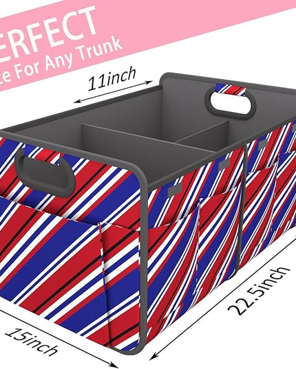 Homeve Trunk Organizer, Car Storage, Reinforced Handles, Collapsible Multi-Compartment, Foldable, Waterproof, Sturdy, 600D Oxford Polyester For Car, SUV, Mini-Van, Red Blue Twill, 2 Compart