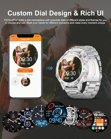 Military Smart Watch for Men(Answer/Dial Calls),1.39''HD Touchscreen,5ATM Waterproof Fitness Watch,100 Sports Modes, with Heart Rate/SpO2 for Android/iOS Smart Watch Silver