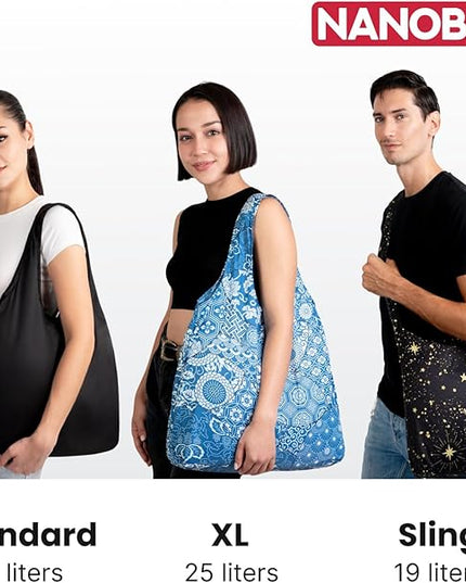 Nanobag Ultralight Foldable Tote for Women & Men, Reusable Grocery & Travel Bag, Packable Collapsible Compact Market Essential (Standard Pixels)