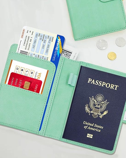 Melsbrinna Premium Leather Passport Holder Covers Case, Waterproof Rfid Blocking Travel Wallet Passport Holder with Pen Holder, Cute Passport Book for Women/Men