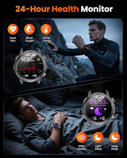 Military Smart Watches for Men, Smart Watch with 1000 mAh Battery/Answer/Dial Calls/Fitness Tracker/Flashlight/Heart Rate/Sleep Monitor/100+ Sports Mode, 1.7″ Waterproof Smartwatch for Android/iPhone