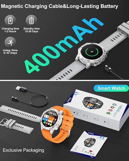 SUNKTA Military Smart Watch for Men(Answer/Dial Calls),100 Sports Modes, 5ATM Waterproof,1.39''HD Touchscreen Fitness Watch,with Heart Rate/SpO2 for Android/iOS Smart Watch Orange