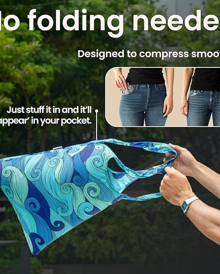Nanobag Ultralight Foldable Tote for Women & Men, Reusable Grocery & Travel Bag, Packable Collapsible Compact Market Essential (Micro Stars)