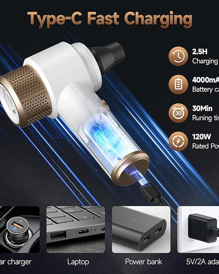 Car Vacuum Cleaner, 16000PA Mini Car Vacuum Cordless Powerful, 7 in 1 Portable Handheld Vacuum Cordless with LED Light, Dual Filters, One-Touch Empty for Pet Hair, Home, Office