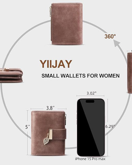 yiijay Small Wallet Women RFID Blocking Leather Bifold Wallet Credit Card Holder for Women Ladies Compact Wallet Mini Purse With Zipper Pocket
